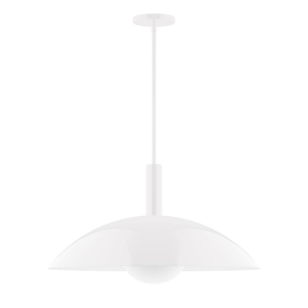 24" Glow Stem Hung Pendant with 6 inch white opal glass globe, White