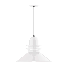 Montclair Light Works PEB152-44-G07 - 20" Atomic shade, pendant with black cord and canopy, Frosted Glass, White