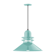 Montclair Light Works PEB152-48-C21-G07 - 20" Atomic shade, pendant with white cord and canopy, Frosted Glass, Sea Green