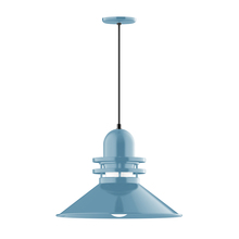Montclair Light Works PEB152-54-C21-G07 - 20" Atomic shade, pendant with white cord and canopy, Frosted Glass, Light Blue