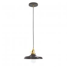 Montclair Light Works PEB401-51-91-C21 - 10" Uno Pendant, white cord with canopy, Architectural Bronze with Brushed Brass Hardware