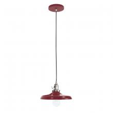 Montclair Light Works PEB401-55-96-C21 - 10" Uno Pendant, white cord with canopy, Barn Red with Brushed Nickel Hardware