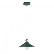 Montclair Light Works PEB404-42-96-C21 - 10" Uno Pendant, white cord with canopy, Forest Green with Brushed Nickel Hardware