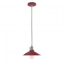 Montclair Light Works PEB404-55-96-C21 - 10" Uno Pendant, white cord with canopy, Barn Red with Brushed Nickel Hardware