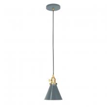 Montclair Light Works PEB405-40-91-C21 - 6" Uno Pendant, white cord with canopy, Slate Gray with Brushed Brass Hardware