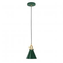 Montclair Light Works PEB405-42-91-C21 - 6" Uno Pendant, white cord with canopy, Forest Green with Brushed Brass Hardware