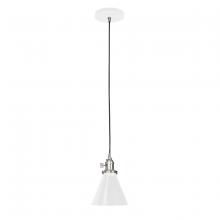 Montclair Light Works PEB405-44-96-C21 - 6" Uno Pendant, white cord with canopy, White with Brushed Nickel Hardware