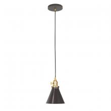 Montclair Light Works PEB405-51-91-C21 - 6" Uno Pendant, white cord with canopy, Architectural Bronze with Brushed Brass Hardware