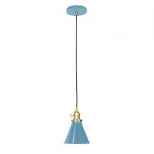 Montclair Light Works PEB405-54-91-C21 - 6" Uno Pendant, white cord with canopy, Light Blue with Brushed Brass Hardware