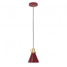 Montclair Light Works PEB405-55-91 - Uno 6" Pendant,  Barn Red with Brushed Brass hardware