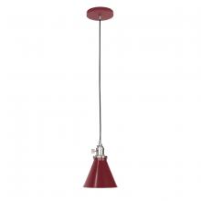 Montclair Light Works PEB405-55-96-C21 - 6" Uno Pendant, white cord with canopy, Barn Red with Brushed Nickel Hardware