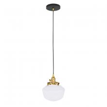 Montclair Light Works PEB413-41-91-C21 - 8" Uno Pendant, white cord with canopy, Black with Brushed Brass Hardware