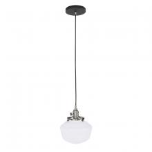 Montclair Light Works PEB413-41-96-C21 - 8" Uno Pendant, white cord with canopy, Black with Brushed Nickel Hardware