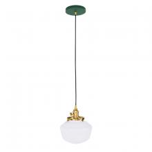 Montclair Light Works PEB413-42-91 - Uno 8" Pendant, with Schoolhouse glass shade,  Forest Green with Brushed Brass hardware
