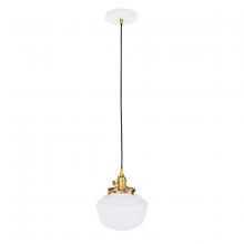 Montclair Light Works PEB413-44-91 - Uno 8" Pendant, with Schoolhouse glass shade,  White with Brushed Brass hardware