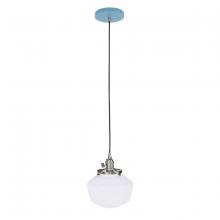 Montclair Light Works PEB413-54-96-C21 - 8" Uno Pendant, white cord with canopy, Light Blue with Brushed Nickel Hardware