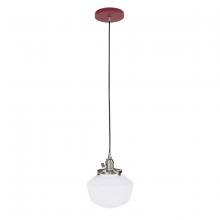 Montclair Light Works PEB413-55-96-C21 - 8" Uno Pendant, white cord with canopy, Barn Red with Brushed Nickel Hardware