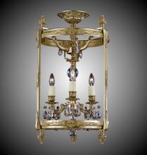 American Brass & Crystal LTFM2213-O-23S-PI - 3 Light 13 inch Semi-Flush Lantern with Clear Curved glass & Crystal