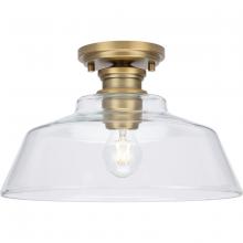 Progress P350227-163 - Singleton Collection One-Light 14" Vintage Brass Farmhouse Medium Semi-Flush Mount Light with Cl