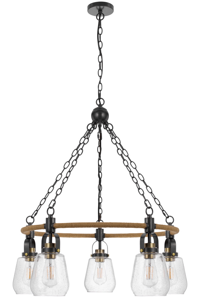 33.5 in . 5 Light Black Metal Pendants with Clear