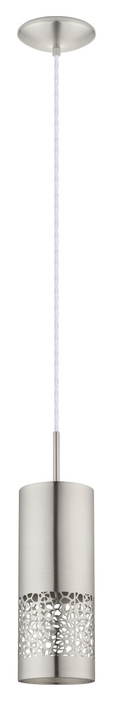 1 LT Mini Pendant w/ Satin Nickel Finish & Matte Nickel Cylinder Metal Shade
