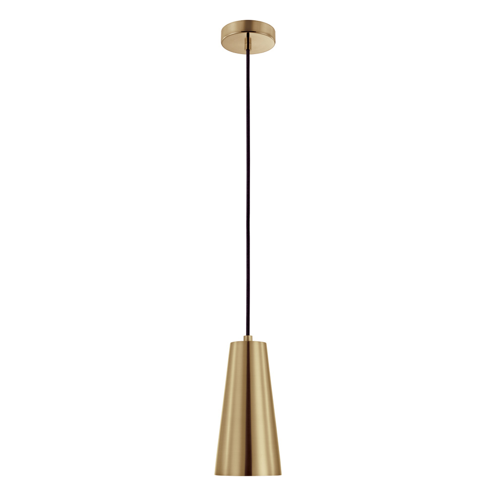 1 LT Mini Pendant w/ Brushed Gold Finish & Brushed Gold Cone Shaped Metal Shade