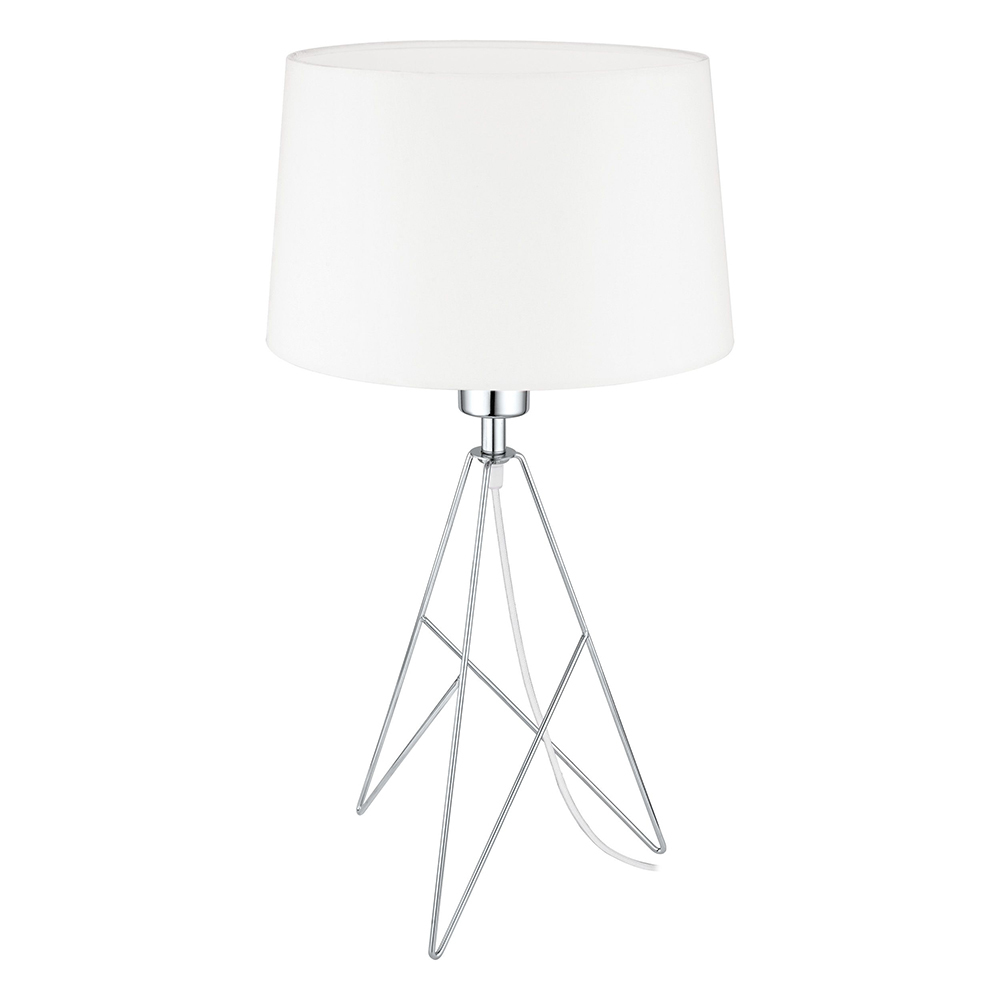 1 LT Table Lamp w/ a Geometric Chrome Base & Round White Fabric Shade