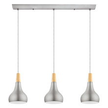 Eglo US Stocking 202314A - 3 LT Linear Pendant w/ Brushed Sliver Finish & Brushed Silver w/ White Interior Metal Shades w/ Oak 
