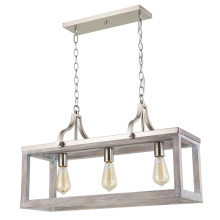 Eglo US Stocking 203109A - 3 LT Linear Pendant with Acacia Wood & Brushed Nickel Finish