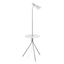 Eglo US Stocking 203647A - 1 LT Floor Lamp w/ Matte Nickel Finish & White Metal Shade w/ White & Clear Glass Table Top