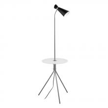 Eglo US Stocking 203648A - 1 LT Floor Lamp w/ Matte Nickel Finish & Black Metal Shade w/ White & Clear Glass Table Top
