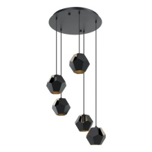 Eglo US Stocking 39635A - 5 LT Cascade Pendant w/ Black Finish & Black w/Gold Interior Shades