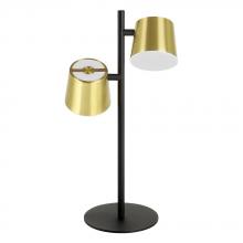 Eglo US Stocking 39986A - 2 LT Table Lamp w/ Black Finish & Brass w/ White Interior Metal Shades