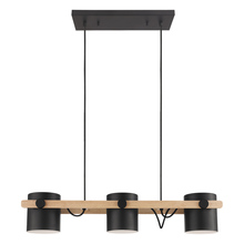 Eglo US Stocking 43045A - 3 LT Linear Pendant w/ a Black & Wood Finish & Metal Black Shades