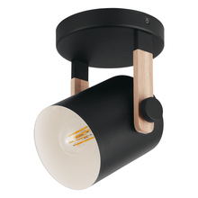 Eglo US Stocking 43046A - 1 LT Ceiling Light w/ Black & Wood Finish & Black w/ White Interior Metal Shade