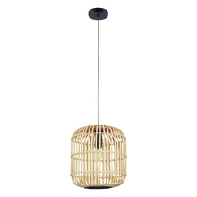 Eglo US Stocking 43216A - 1 LT Pendant w/ Black Finish & Open Frame Natural Wood Shade