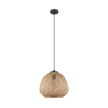 Eglo US Stocking 43261A - 1 LT Pendant w/ a Black Finish & Natural Wood Dome Shaped Shade