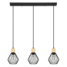 Eglo US Stocking 43378A - 3 LT Linear Pendant w/ Black Finish & Open Frame Black Shades w/ Wood Accents