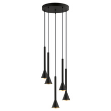 Eglo US Stocking 97606A - 5 LT Staircase Pendant w/ Black Finish & Black w/ Gold Interior Metal Shades