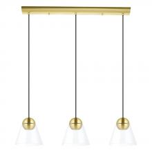 Eglo US Stocking 99629A - 3 LT Linear Pendant w/ a Brushed Brass Finish & Clear Cone Glass Shades