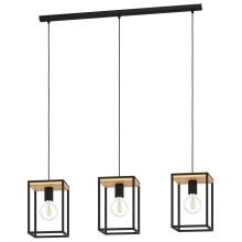 Eglo US Stocking 99855A - 3 LT Open Frame Linear Pendant w/ a Structured Black & Wood Finish