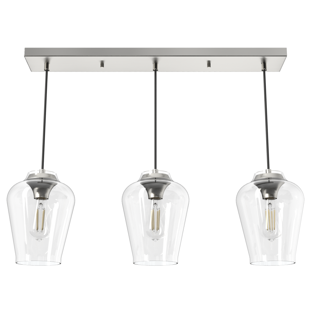 Hunter Vidria 3-Light Brushed Nickel Modern/Contemporary Clear Glass Linear LED Large Hanging