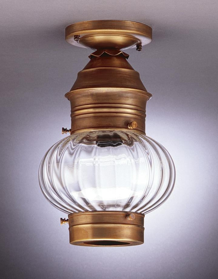 Onion Flush No Cage Dark Brass Medium Base Socket Optic Glass